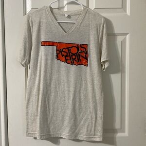 Oklahoma State University cream heather short sleeve v neck T-shirt OSU Cowboys